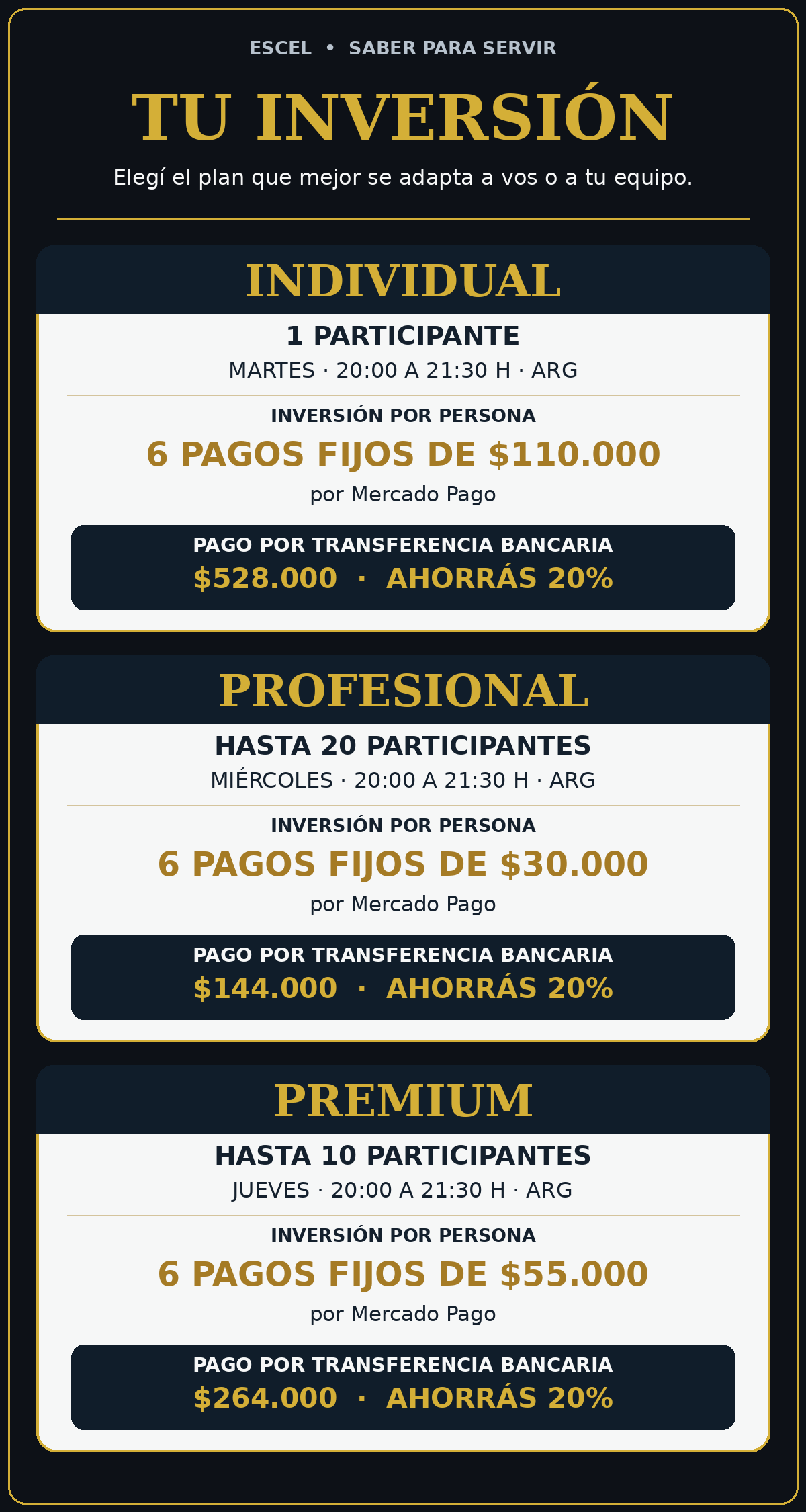 Tu inversión en ESCEL: planes y formas de pago